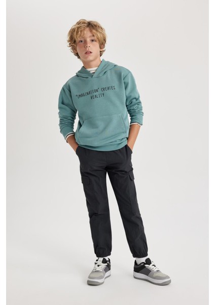 Erkek Çocuk Baskılı Kapüşonlu Sweatshirt B5489A823WN indirimleri