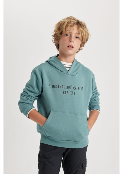 Erkek Çocuk Baskılı Kapüşonlu Sweatshirt B5489A823WN