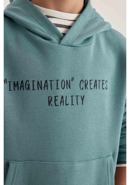 Erkek Çocuk Baskılı Kapüşonlu Sweatshirt B5489A823WN