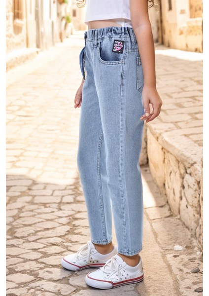 Kız Çocuk Bel Lastikli Mom Fit Dar Paça Kot Jean PANTOLON-PNT-0036 fiyatları