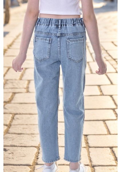 Kız Çocuk Bel Lastikli Mom Fit Dar Paça Kot Jean PANTOLON-PNT-0036