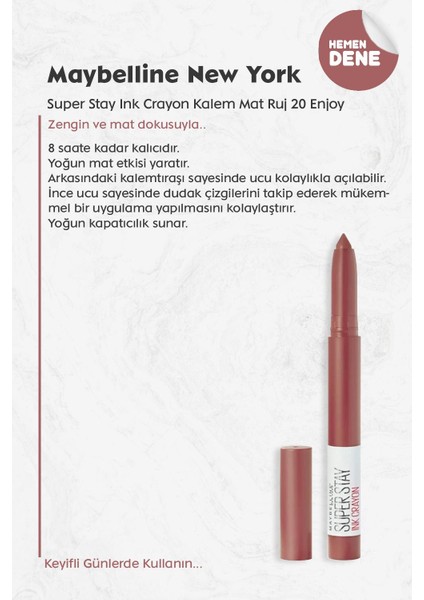 Maybelline New York Super Stay Ink Crayon Mat Kalem Ruj 20