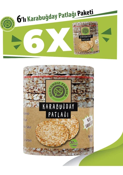 Glutensiz Fabrika Karabuğday Patlağı Sade 88 gr x  6'lı