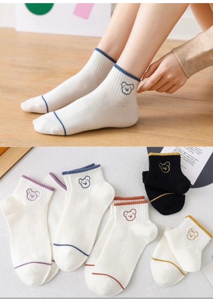 Magia Stile Hayalet Ayı Desenli Yarım Tenis 5'li Set Çorap