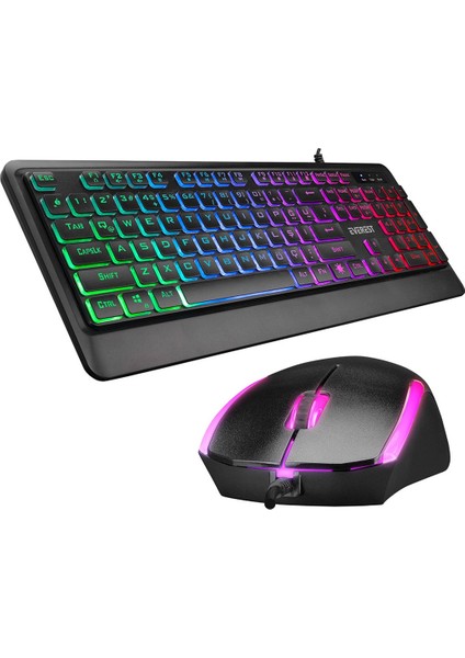 KM-R59 FORZA PLUS Siyah Usb Rainbow Backlight Q Klavye + 1200 dpi Mouse Set 35993