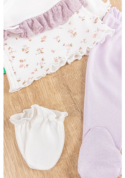 Çiçek Desenli Güpürlü 5 Parça Kız Bebek Hastane Çıkışı Bebek Takımı indirimleri