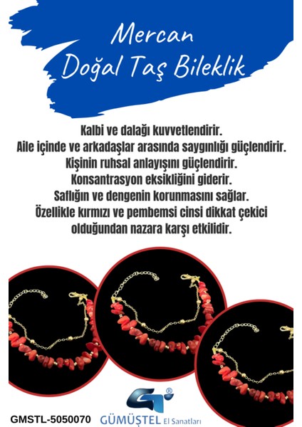 Sertifikalı Mercan Doğal Taş Bileklik Özel Tasarım