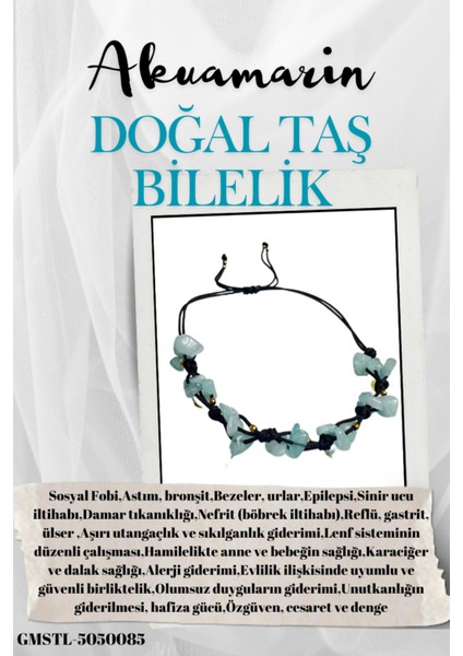 Sertifikalı Doğal Taş Akuamarin Bileklik Özel Tasarım El Yapımı Asansör Kilit Sistemi