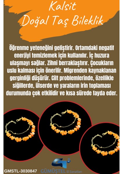 Sertifikalı Kalsit Doğal Taş Bileklik Özel Tasarım