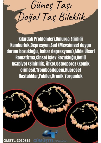 Sertifikalı Güneş Taşı Doğal Taş Bileklik Özel Tasarım