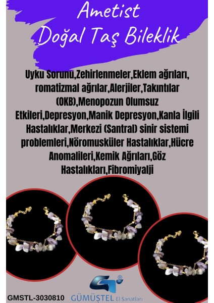 Sertifikalı Ametist Doğal Taş Bileklik Özel Tasarım