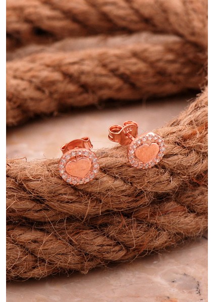 Kalp Mini Rose Gümüş Küpe 6814