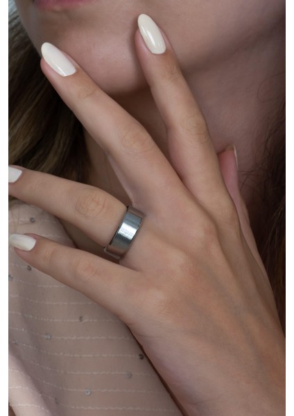 8 mm Köşeli Düz Model Unisex Kadın Erkek Çelik Alyans Yüzük cl31