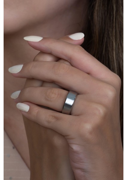 8 mm Köşeli Düz Model Unisex Kadın Erkek Çelik Alyans Yüzük cl31