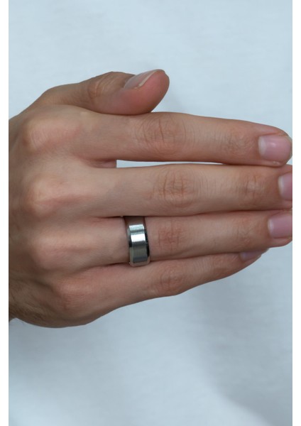 8 mm Köşeli Düz Model Unisex Kadın Erkek Çelik Alyans Yüzük cl31