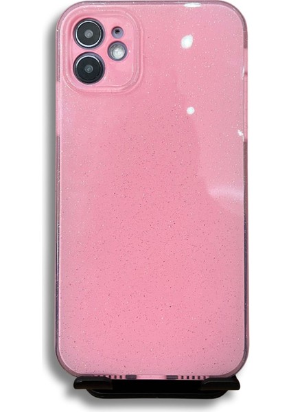 Apple iPhone 11 Kamera Korumalı Simli Renkli Pembe Silikon Kılıf