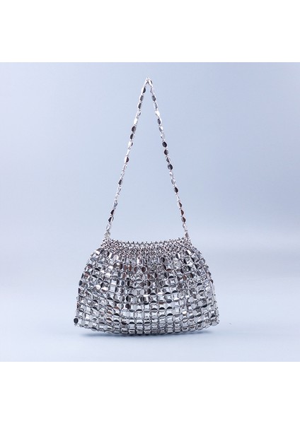 El Yapımı Gümüş Altın Düz Boncuklar Boncuklu Dokuma Büyük Moda Trendi Omuz Çantası (Yurt Dışından)