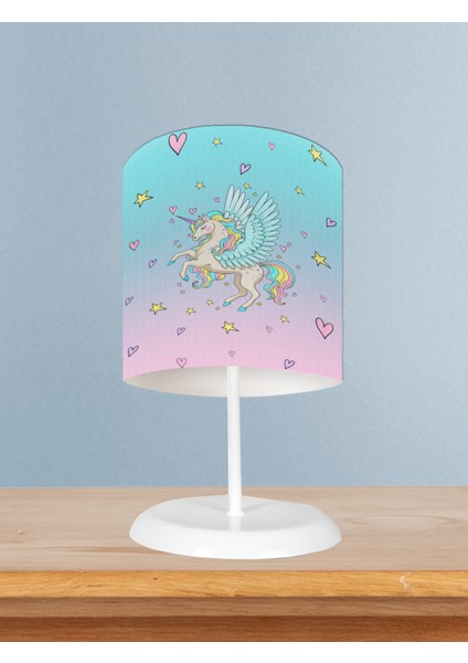Bebek ve Çocuk Odası Uçan Unicorn Desenli Abajur