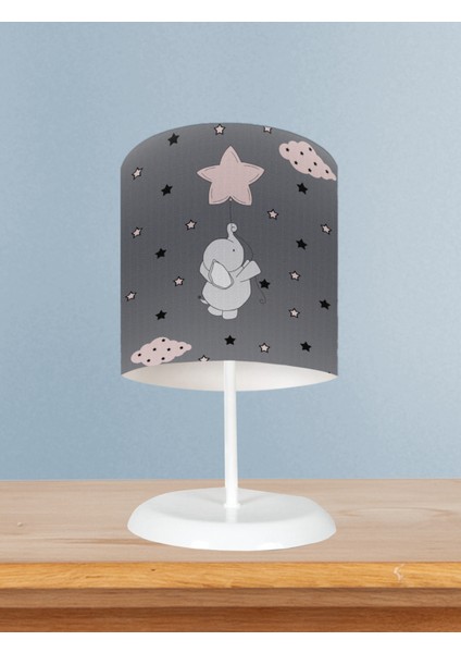 Bebek ve Çocuk Odası Seksekli Uçan Fil Desenli Abajur