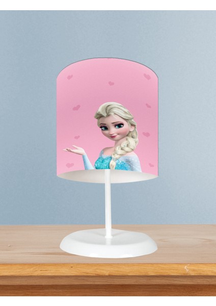 Bebek ve Çocuk Odası Pembe Elsa Desenli Abajur