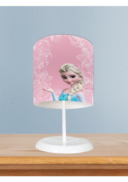 Bebek ve Çocuk Odası Motifli Elsa Desenli Pembe Abajur