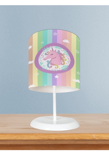 Bebek ve Çocuk Odası Renkli Unicorn Desenli Abajur