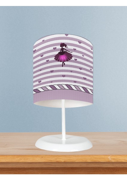 Bebek ve Çocuk Odası Çizgili Kalpli Prenses Kız Desenli Abajur