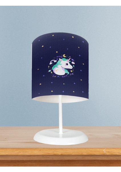 Bebek ve Çocuk Odası Lacivert Unicorn Desenli Abajur