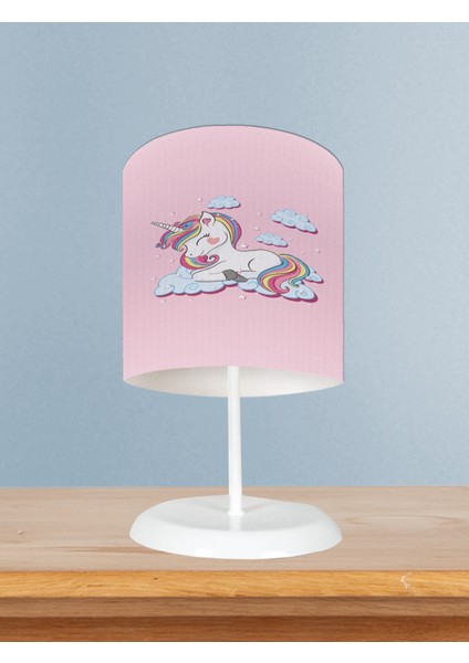 Bebek ve Çocuk Odası Bulutlu Unicorn Desenli Abajur