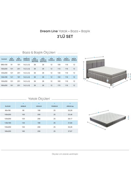 Bedding Dream Line Yatak - Baza - Başlık Set - Antrasit 100 x 200 cm