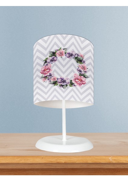 Bebek ve Çocuk Odası Çiçekli Zikzak Desenli Abajur