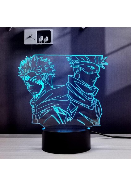 3D Illusion Masa LED Anime Lamba Rgb 16 Renk Değişimi Uzaktan Kumanda Masası Gece Erkek Doğum Günü Için Işık (Satoru Gojo 4) (Yurt Dışından)