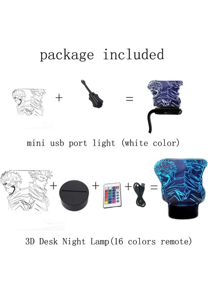 3D Illusion Masa LED Anime Lamba Rgb 16 Renk Değişimi Uzaktan Kumanda Masası Gece Erkek Doğum Günü Için Işık (Satoru Gojo 4) (Yurt Dışından)