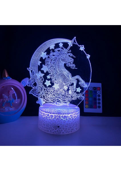 Justup LED Gece Aydınlatması Ht Unicorn Serisi 3D Illusion Lamba Çocuk Yatak Odası Dekoratif Işıklar Için 16 Renkli Uzaktan Kumanda - Desen G（çatlak Koltuk） (Yurt Dışından)