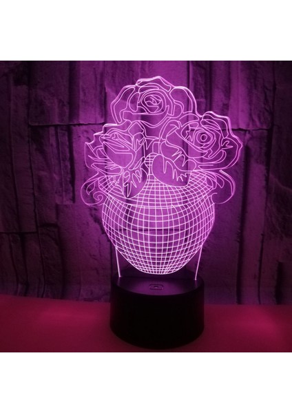 Justup Gül 3D Gece Işık Ht 7 Renk Çarpıcı Görsel Renkler Değişen Masa Masa Optik Lamba Yatak Odası Çocuk Odası Dekorasyonu (Stil P) (Yurt Dışından)