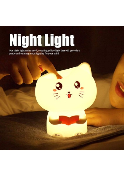 Çocuklar Gece Lambası, Tatlı Kedi Şekli Silikon Işık, Kontrol Sensörlü ve Kayıtlı Taşınabilir LED Gece Lambası, Erkek ve Kız Çocukları Için Hediye Pembe (Yurt Dışından)