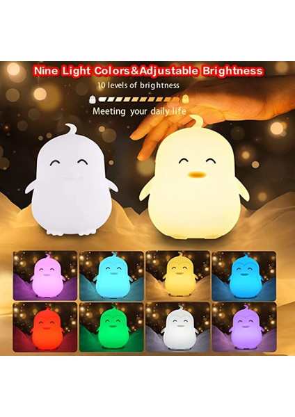 Justup Gece Lambası, Sevimli Bebek Gecesi, Ht Işık, Ht Lamba Şarj Edilebilir Silikon LED Gece, Ht Işık, Ht Hayvan Kreş Lambası Yatak Odası Taşınabilir Işık, Ht (Orta Penguen) (Yurt Dışından)