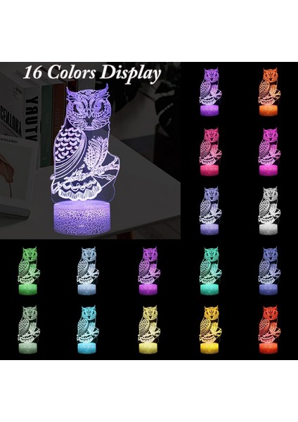 3D Baykuş Gece Aydınlatması, 24 Tuşlu Uzaktan Kumandalı LED Illüzyon Başucu Lambaları 16 Renk ve 4 Flaş Modu Değiştirilebilir Çocuklar Erkekler Kızlar Için En Iyi Hediye Seçenekleri (Yurt Dışından) fiyatları