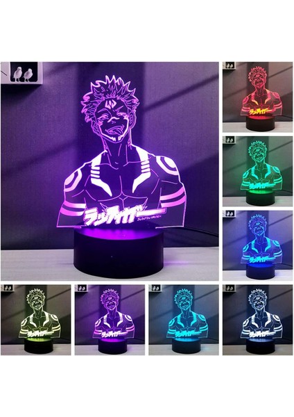3D Illusion Jujutsu Kaisen LED Anime Lamba 16 Renk Değişimi Uzaktan Kumanda Masası Gece Işığı (Ryomen Sukuna) (Yurt Dışından)