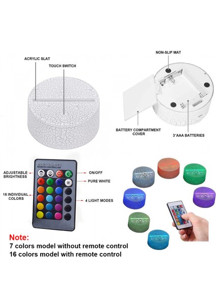 Justup Oyun Karakteri 3D Illusion Lamba 16 Renk LED Gece Aydınlatması Çocuk Yatak Odası Dekorasyonu Için Dokunmatik Uzaktan Kumanda ile - Duman Fei (Crack Seat) (Yurt Dışından)