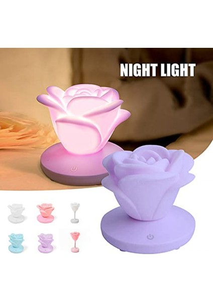 Gül Şekli Gece Lambası, Gül Şekli Çiçek Dekorasyonu Değiştirme Çay Işığı Gece Lambası Romantik LED Masa Lambası Silikon Lamba Mor Düğün Ev Partisi (Yurt Dışından)