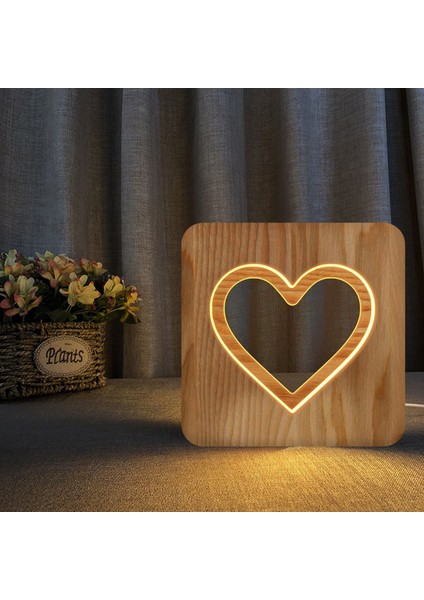 Sevgililer Günü Için Kalp Şeklinde Gece Aydınlatması Ahşap 3D Lamba Yaratıcı Ahşap Işık;hts Basit Dekoratif Işık;hts 3D Ahşap Oyma Desen LED Gece;ht Işık;ht (Yurt Dışından)