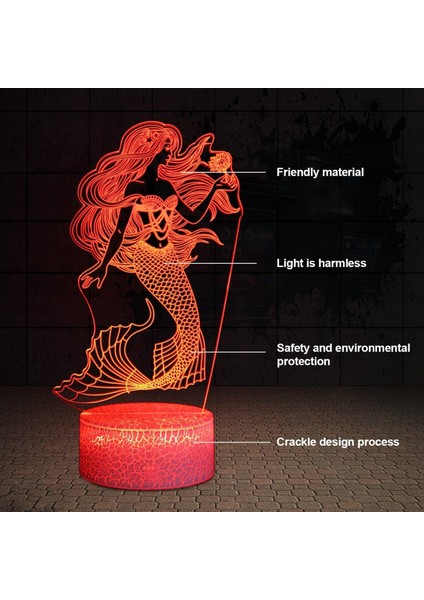 Justup Denizkızı 3D Illusion Lamba Kız Için Denizkızı Lamba Noel Doğum Günü Hediyesi Küçük Denizkızı LED Gece; Ht Işık; Ht 16 Renk Çocuklar Için Değişiyor Erkek Çocuk (Stil B) (Yurt Dışından)