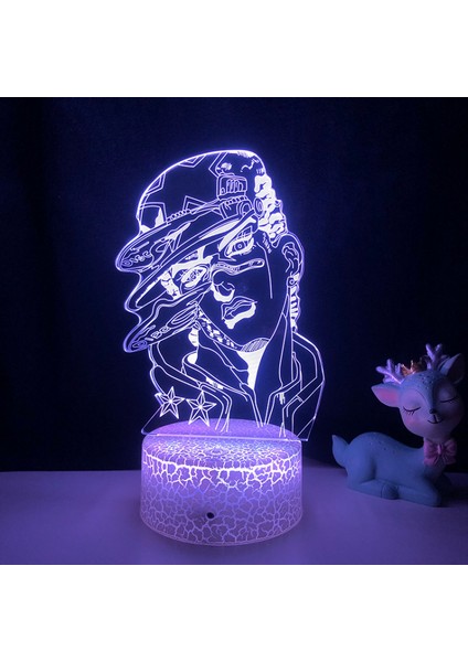 Justup 3D Illusion Lamba Anime Jojo'nun Tuhaf Macerası Gece Lambası Yatak Odası Için Uzaktan Kumanda ile Dekoratif Erkek Kız Doğum Günü Noel - Desen C (Çatlak Koltuk) (Yurt Dışından)