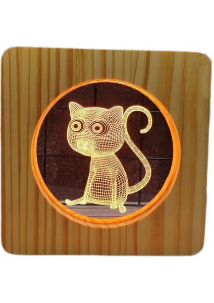 Yavru Kedi LED Gece Aydınlatması Masif Ahşap Düşük Enerji Kullanılan Düğme Anahtarı Yumuşak Sıcak Işık Yaratıcı Arkadaşlar Hediye Yatak Odası Ev Dekorasyon (Yurt Dışından)