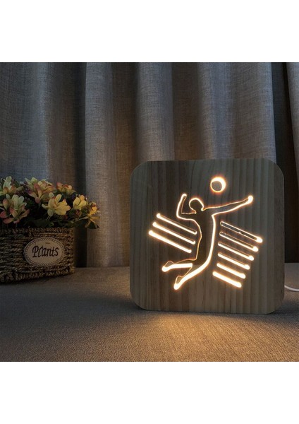 Çocuklar Için Voleybol Gecesi;ht Işık;ht Çocuklar Için Ahşap 3D Lamba Yaratıcı Ahşap Işık;hts Basit Dekoratif Işık;hts 3D Ahşap Oyma Desen LED Gece;ht Işık;masa Için Ht (Yurt Dışından)