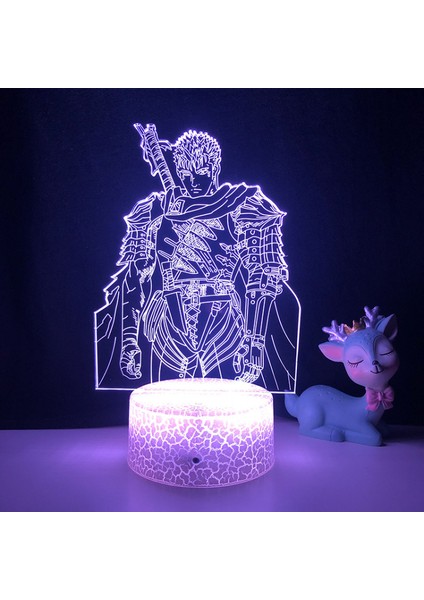 Justup Anime Berserk Guts Anime 3D Illusion Gece; Ht Lamba Ev Odası Dekor Akrilik LED Işık; Ht Noel Hediyesi Lambalar Uzaktan Kumanda ile 16 Renk (Desen B) (Yurt Dışından)
