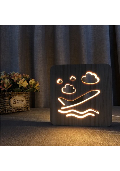 Işık;ht Ampul Gece;ht Işık;ht Uçak Ahşap 3D Lamba Için Yaratıcı Ahşap Işık;hts Basit Dekoratif Işık;hts 3D Ahşap Oyma Desen LED Gece;ht Işık;ht Masa Için (Yurt Dışından)
