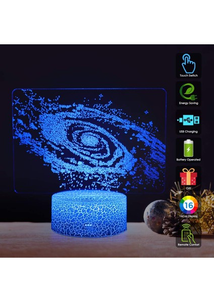 3D Galaktik Sistem Gece Aydınlatması - 3D LED Illüzyon Lamba Üç Desen ve 16 Renk Değişimi Dekor Lambası, Çocuklar Için Uzaktan Kumandalı, Çocuklara Hediye (Yurt Dışından) modelleri
