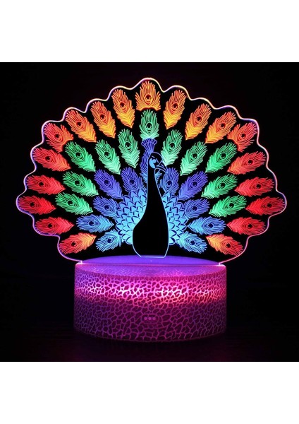 Tavuskuşu 3D Illusion LED Oda Masa Süslemeleri Lamba Gece; Ht Işık; Ht 3 Renk Değişimi ile Yatak Odası Dekor Hediyeler Kızlar, Erkekler, Erkekler, Kadınlar, Çocuklar Için (Yurt Dışından)